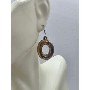 2 Tone Oval Drop Dangle Hook Earrings 1 1/2"